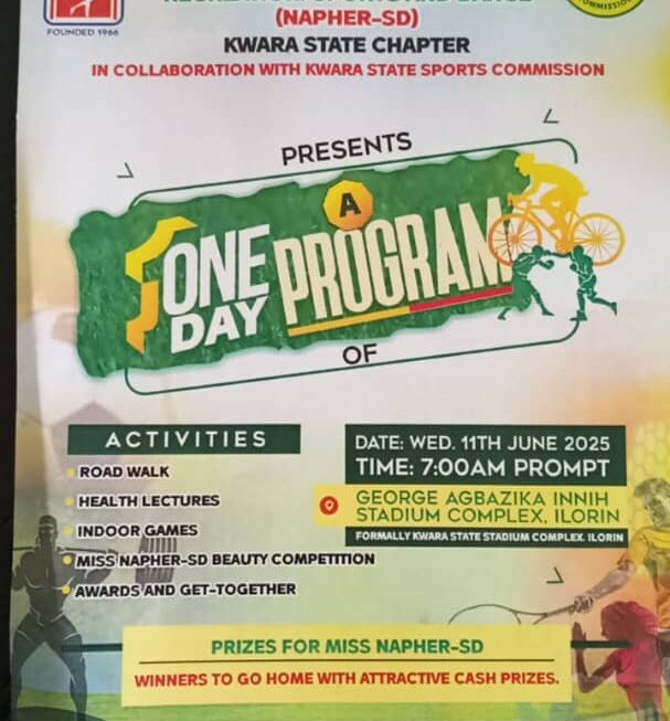 Kwara NAPHER-SD, Sports Commission to stage one-day program June 11